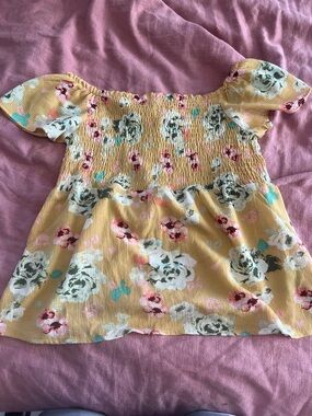 Monteau Yellow Floral Shirred Off-Shoulder